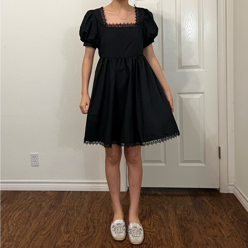 ROMWE Black Lace Puff Sleeve Dress Size M